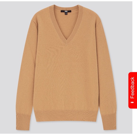 Uniqlo Sweaters - Women Cashmere V-Neck sweater, beige/tan